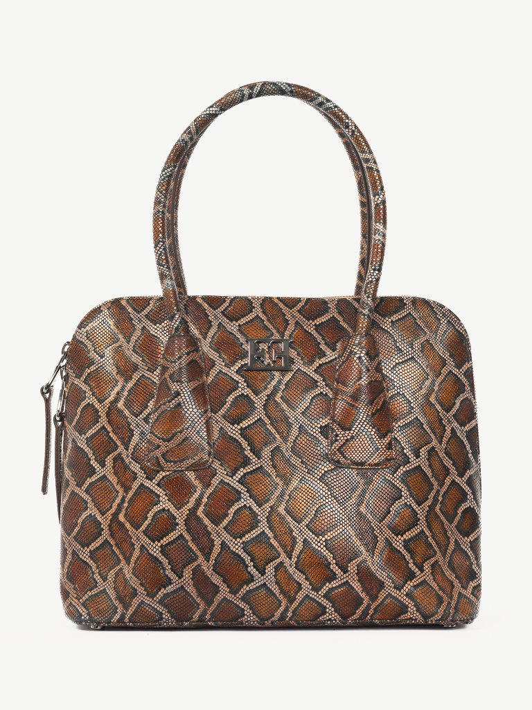 Escada Brown Snake-Embossed Leather Dome Tote